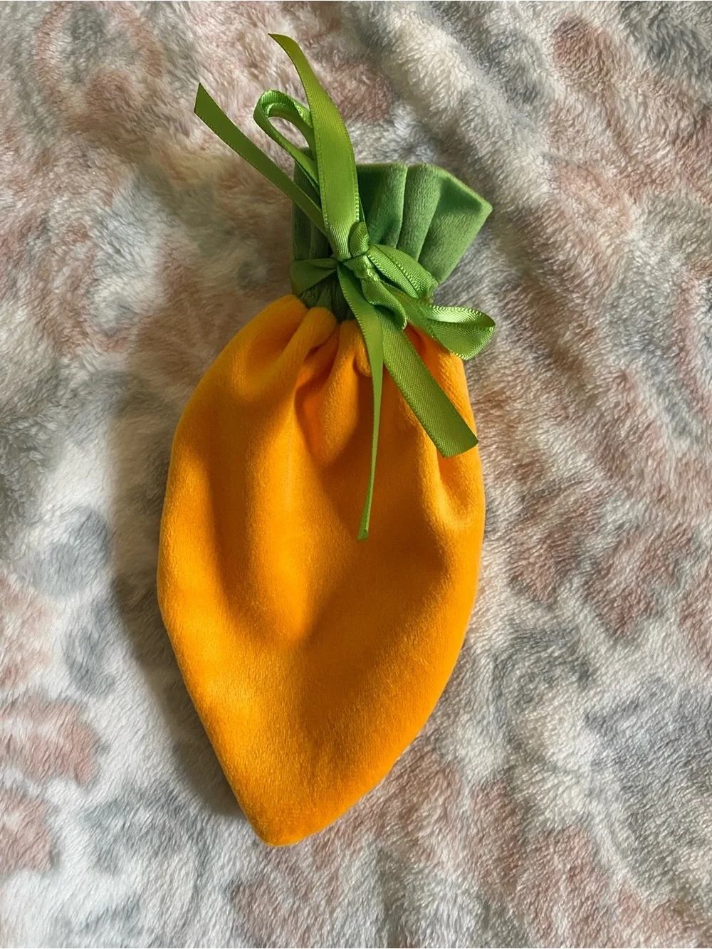 Orange and Green Velvet Drawstring Carrot Pouches for Easter